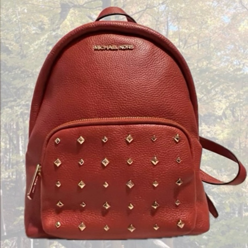 Michael Kors Studded Leather Backpack Red